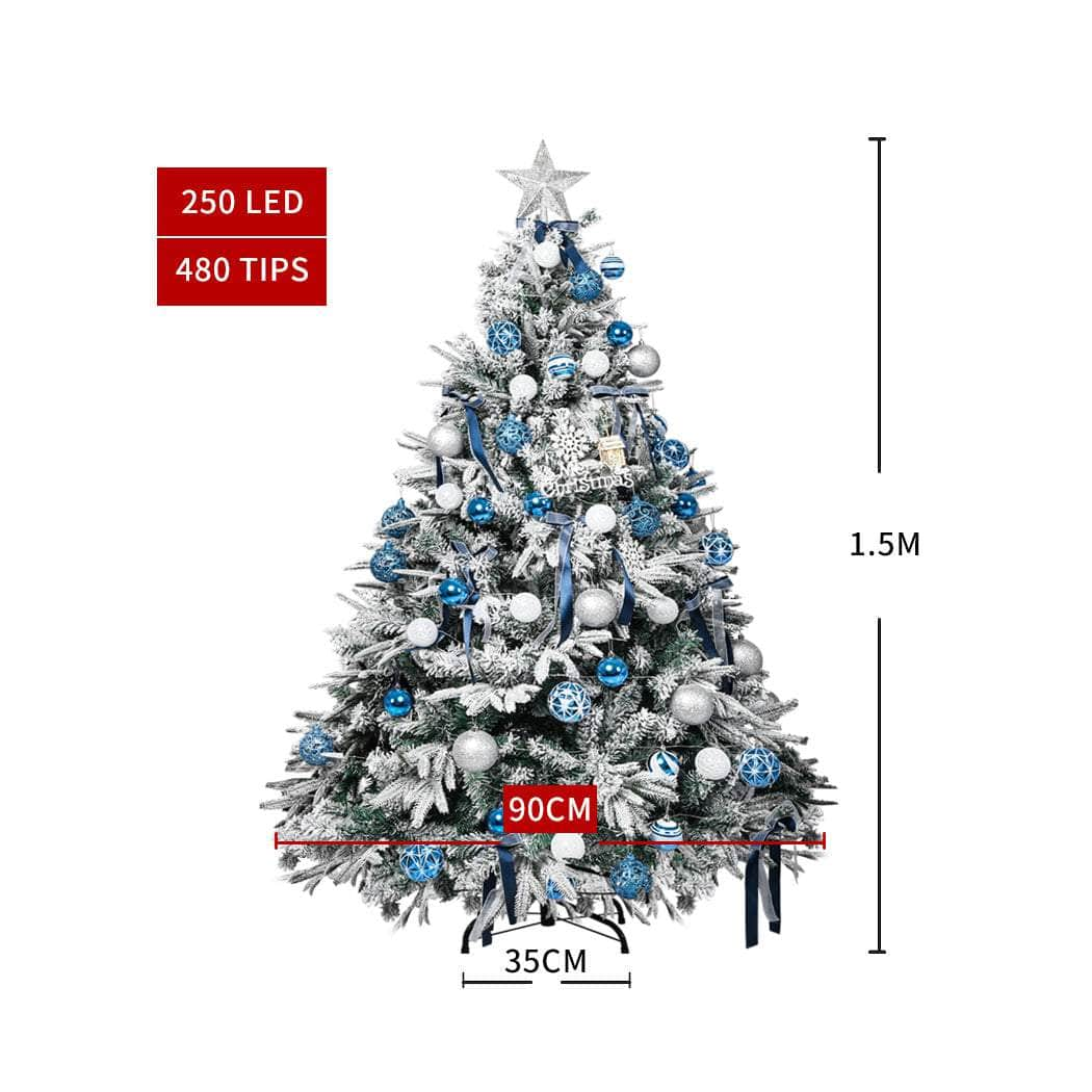 Christmas Tree 1.5M 5Ft Fairy Lights Snow Flocked Xmas Ornaments Decor