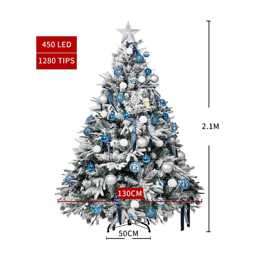 Christmas Tree 2.1M 7Ft Fairy Lights Snow Flocked Xmas Ornaments Decor