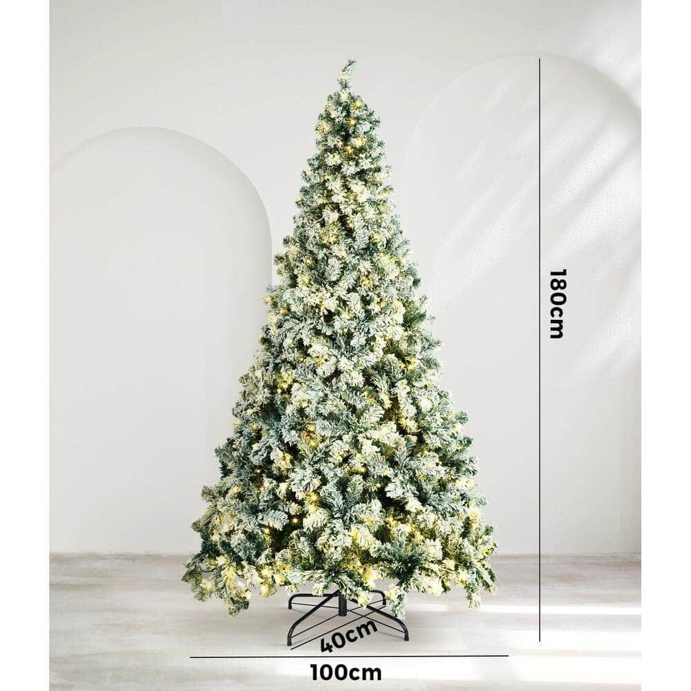 Christmas Tree Snow Flocked Xmas Decorations Green w/ LED lights