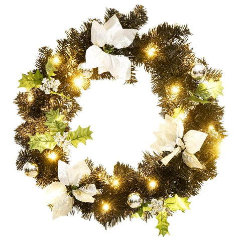 Christmas Wreath with LED Lights Black  PVC