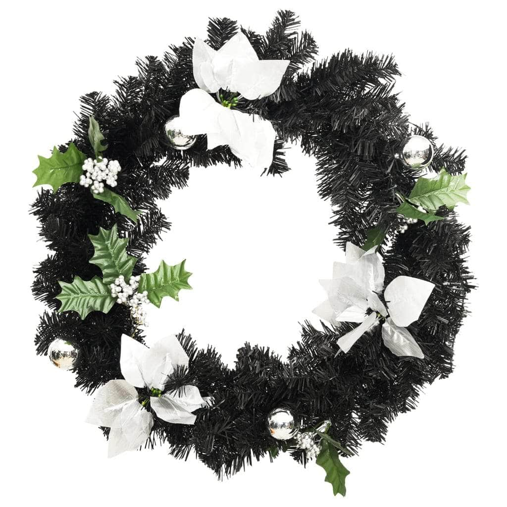 Christmas Wreath with LED Lights Black  PVC