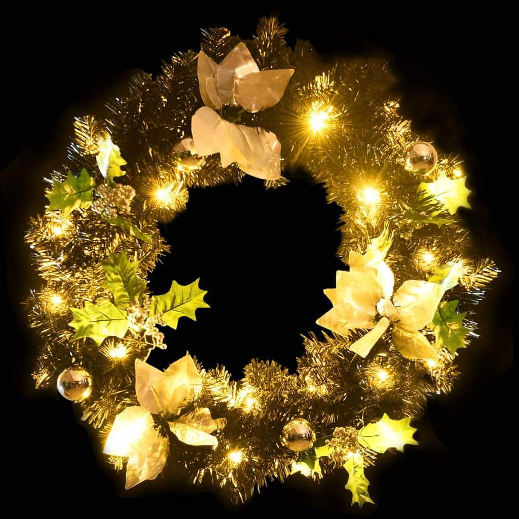 Christmas Wreath with LED Lights Black  PVC