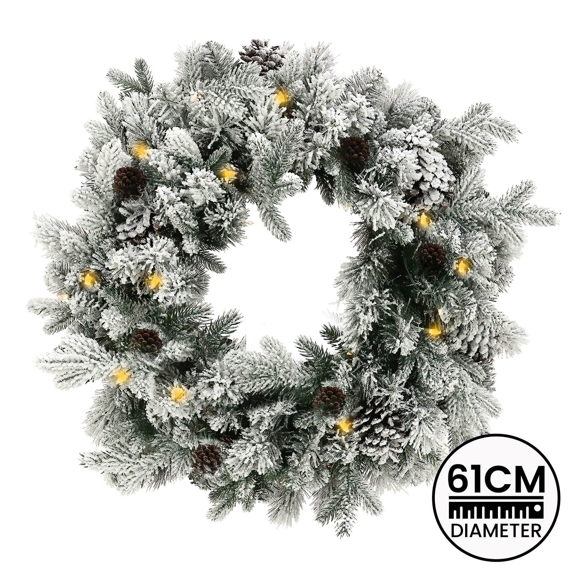 Christmas Wreath with Lights - 61cm Snowy Dorchester