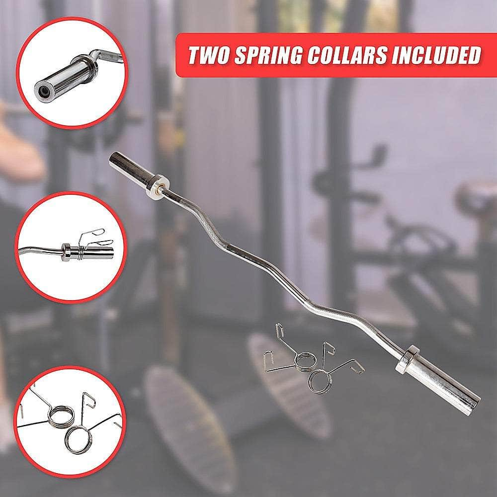 Chrome Olympic Curl Bar Barbell Heavy Duty EZ with Spring Collars