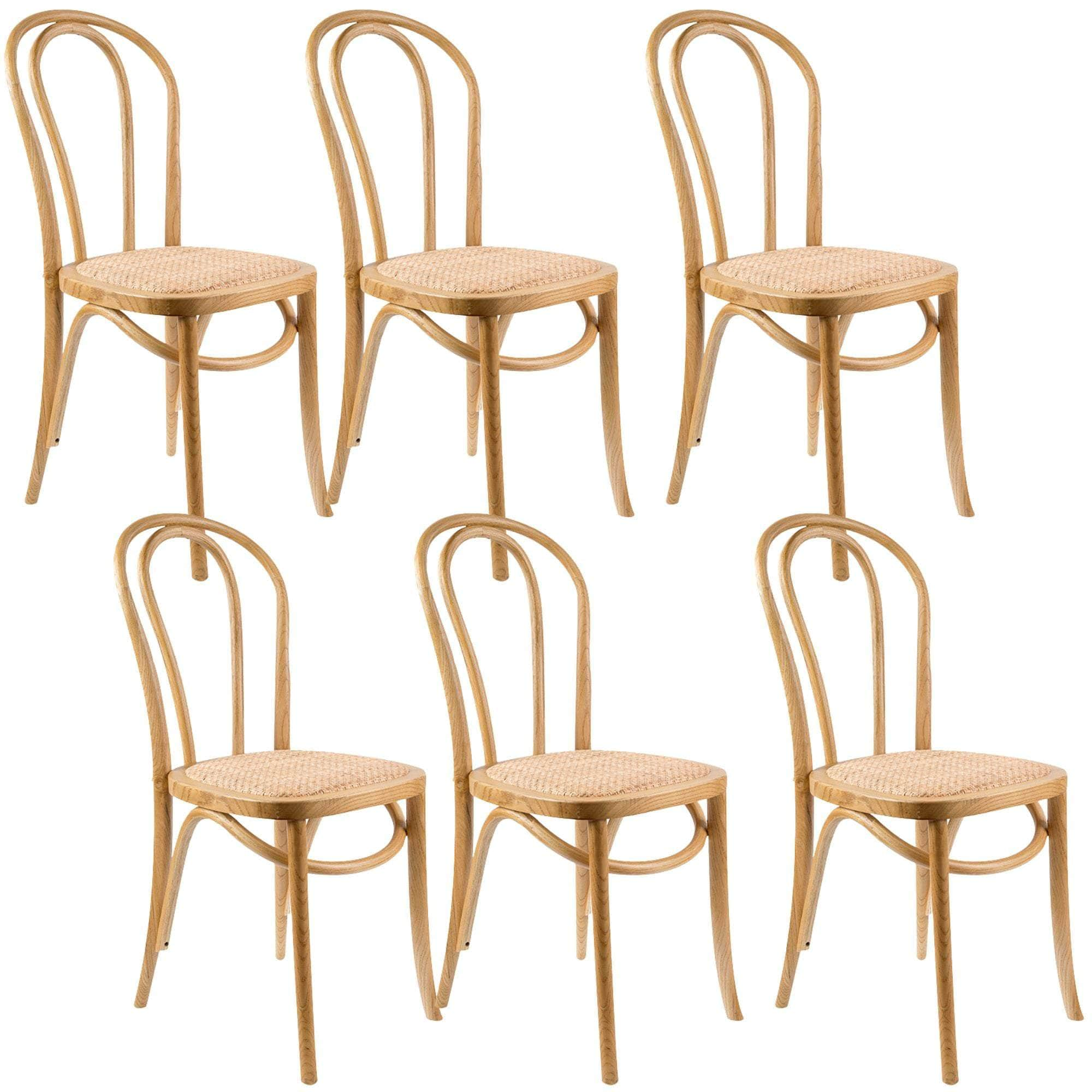 Classic Wooden Dining Chairs: Set of 4/6 with Rattan Seats - Oak Finish