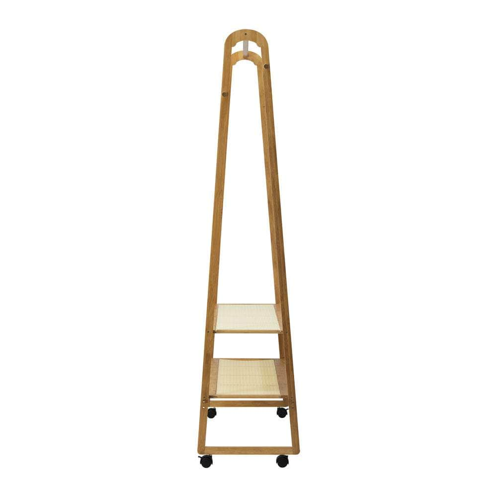 Clothes Rack Bamboo Hanging Rail Portable Wheels