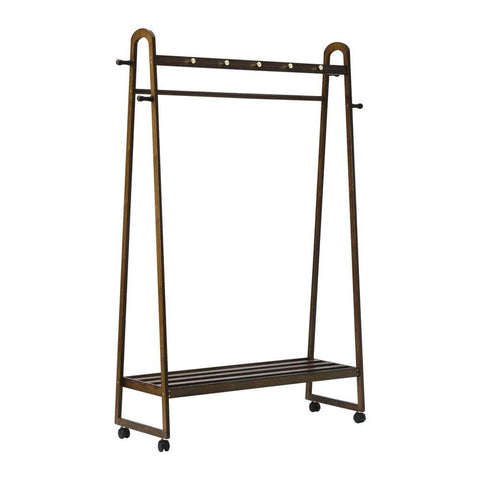 Clothes Rack Hanging Rail Bamboo Portable Wheels