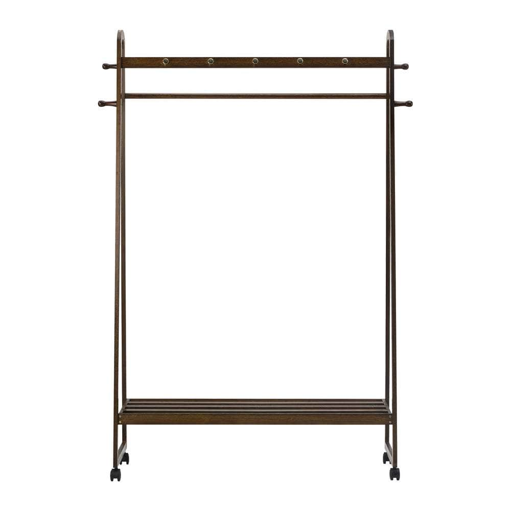 Clothes Rack Hanging Rail Bamboo Portable Wheels