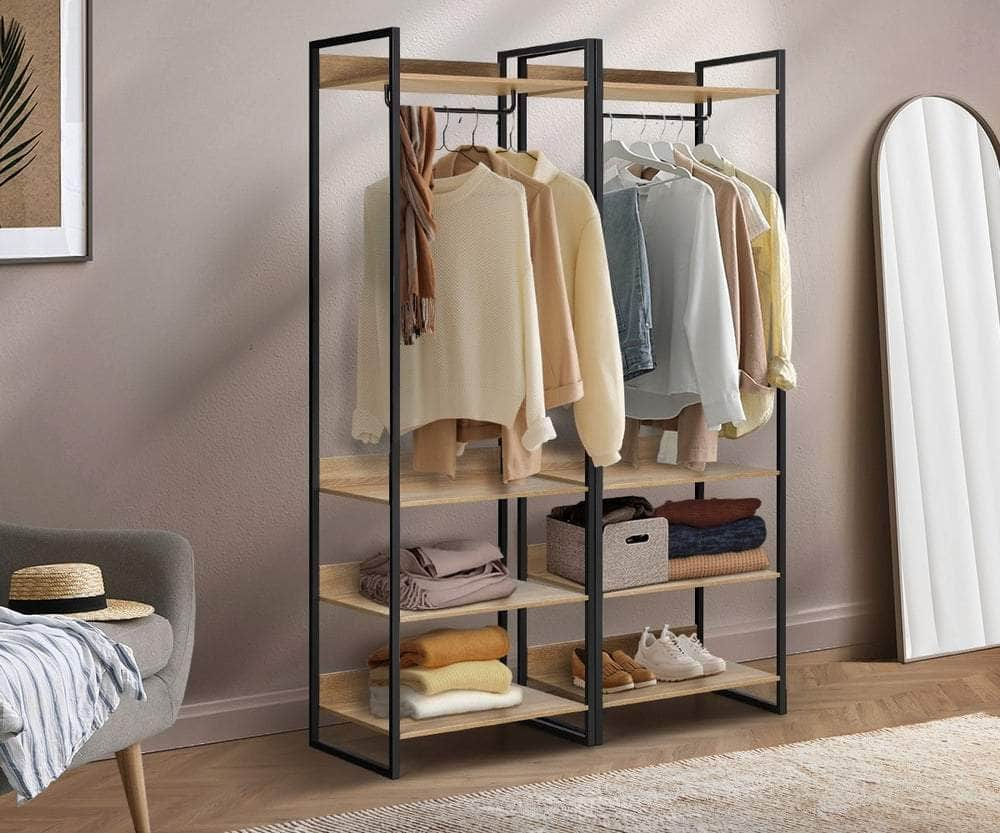 Clothes Rack Open Wardrobe 4 shelves Hanging Rail Metal