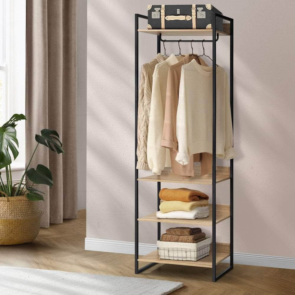 Clothes Rack Open Wardrobe 4 shelves Hanging Rail Metal