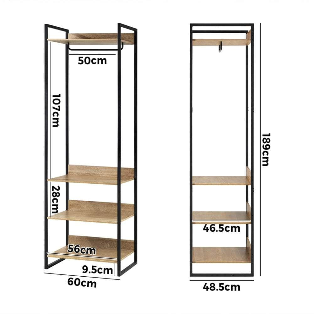 Clothes Rack Open Wardrobe 4 shelves Hanging Rail Metal