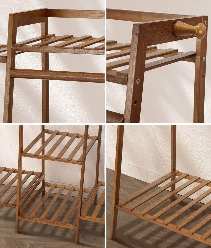 Clothes Rack Open Wardrobe Hanging Rail Bamboo 9 Shelves