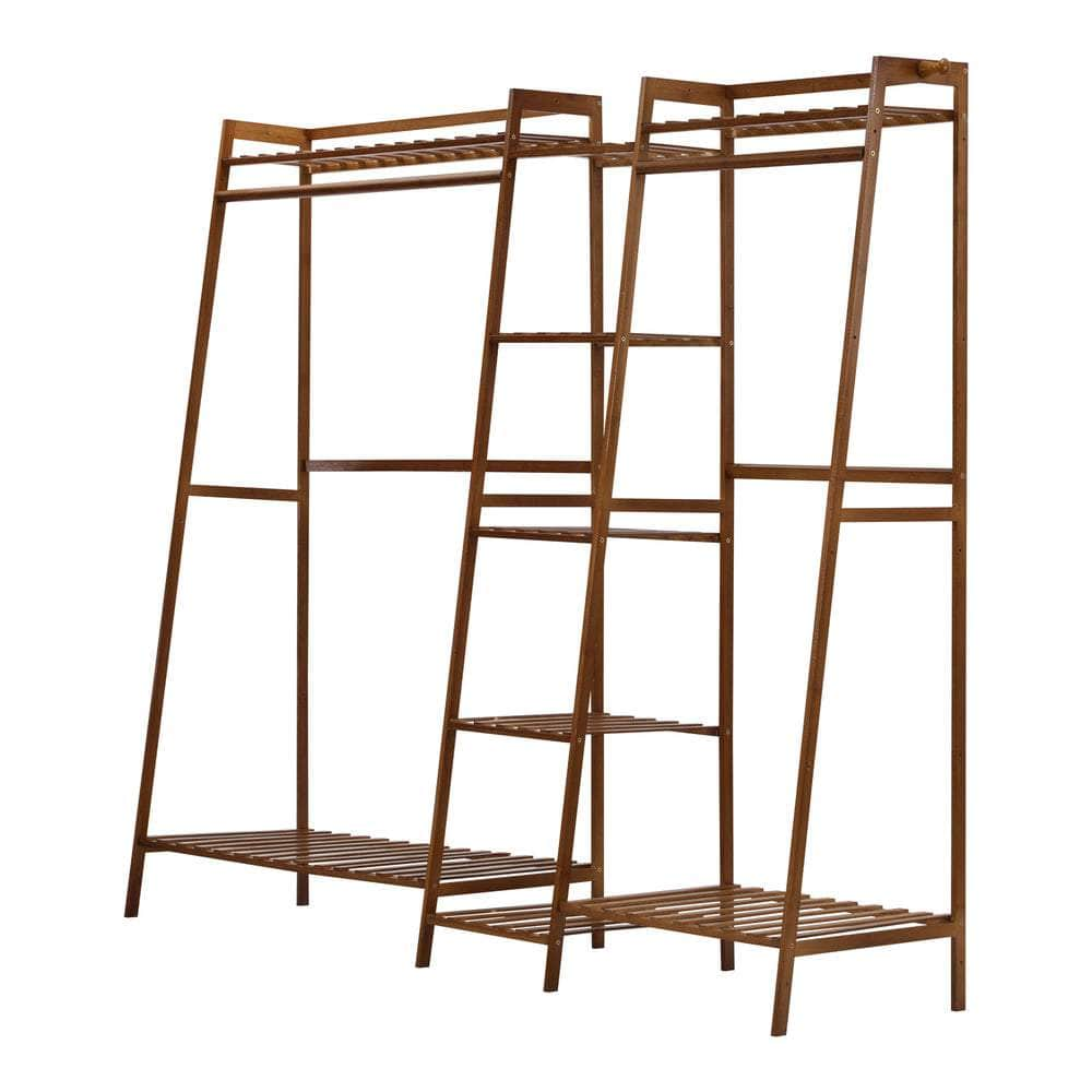 Clothes Rack Open Wardrobe Hanging Rail Bamboo 9 Shelves