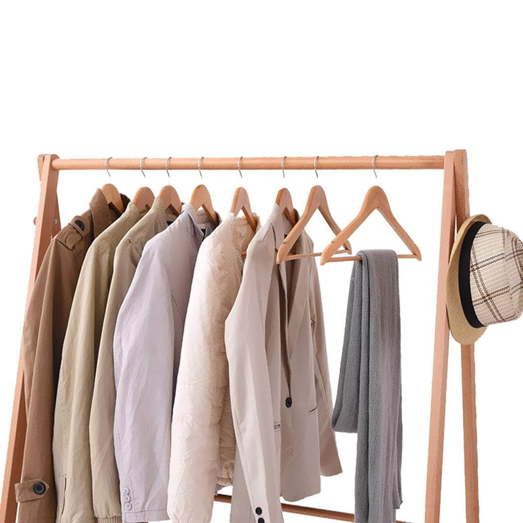 Clothes Stand Garment Dyring Rack Hanger Organiser Wooden Rail Portable