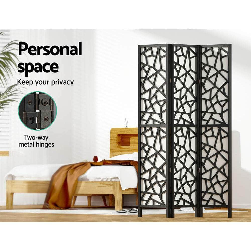 Clover Room Divider Screen Privacy Wood Dividers Stand 3 Panel Black