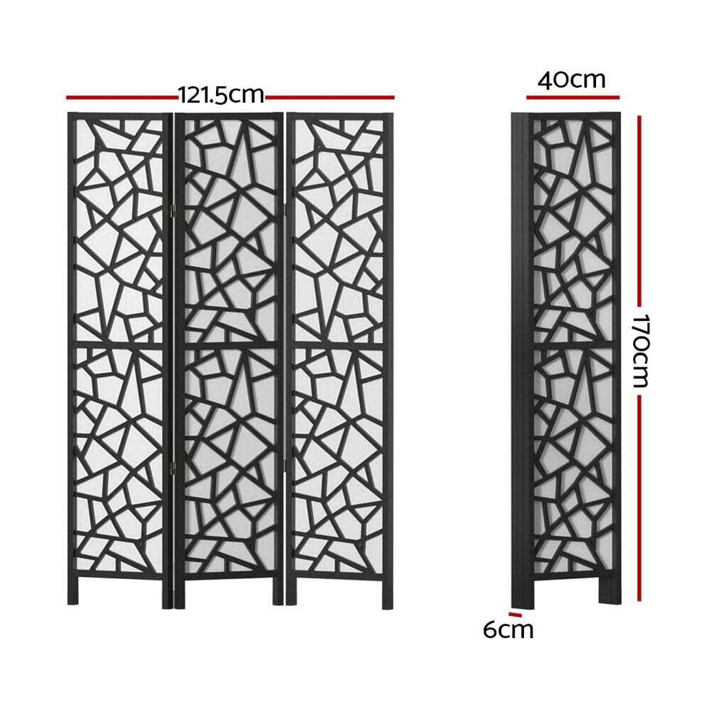 Clover Room Divider Screen Privacy Wood Dividers Stand 3 Panel Black