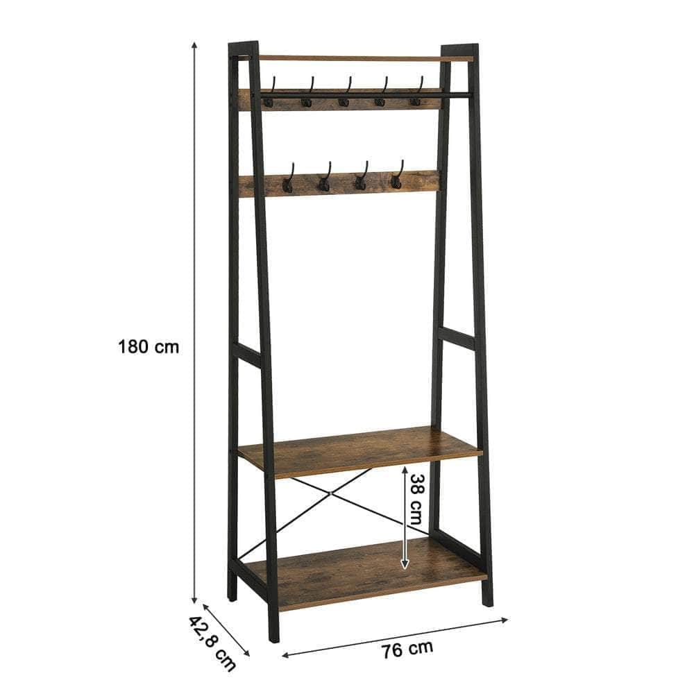 Coat Rack 2-Tiers Rustic Brown and Black LGR13BX