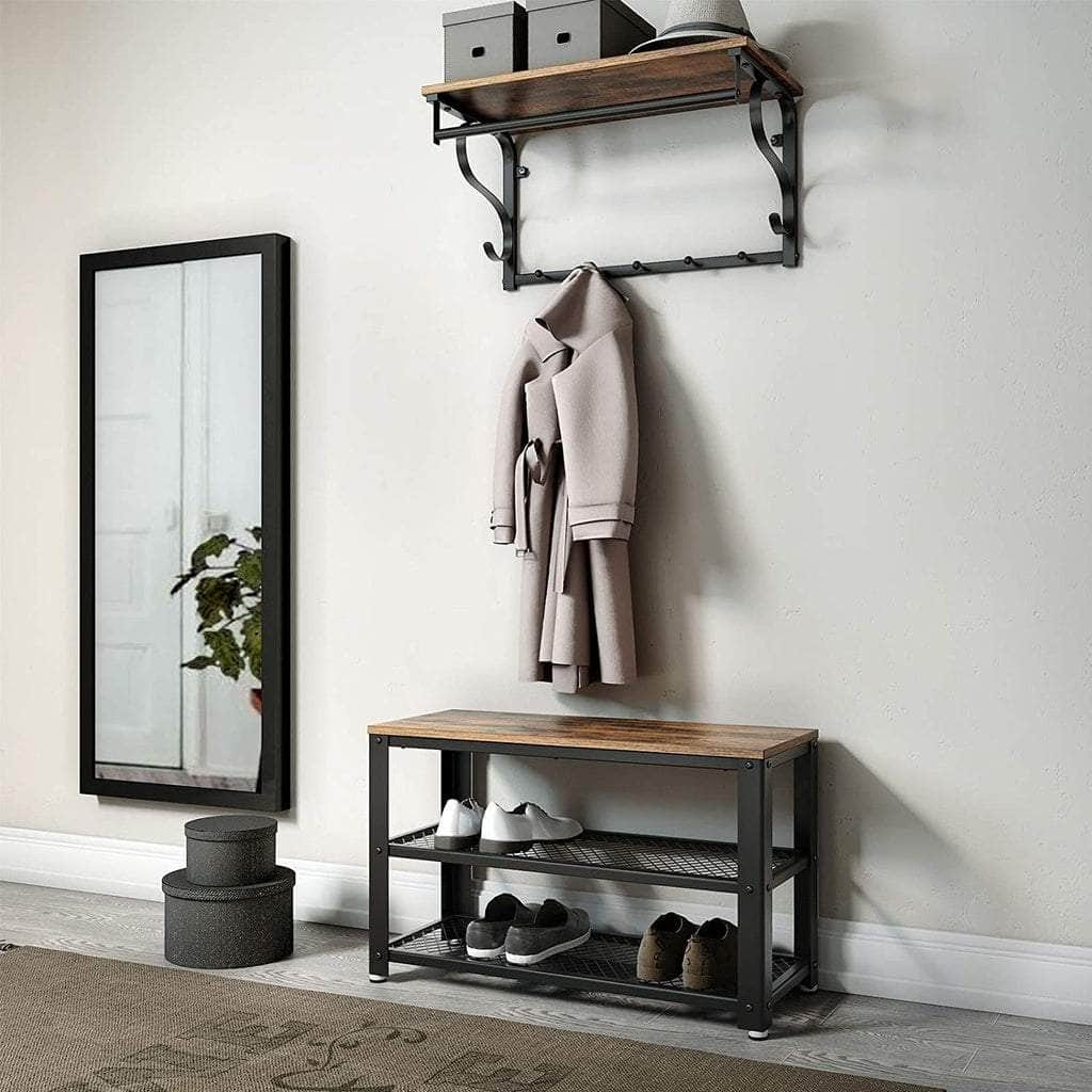 Coat Rack Wall-Mounted Rustic Brown And Black