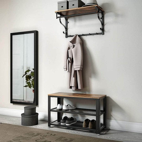 Coat Rack Wall-Mounted Rustic Brown And Black