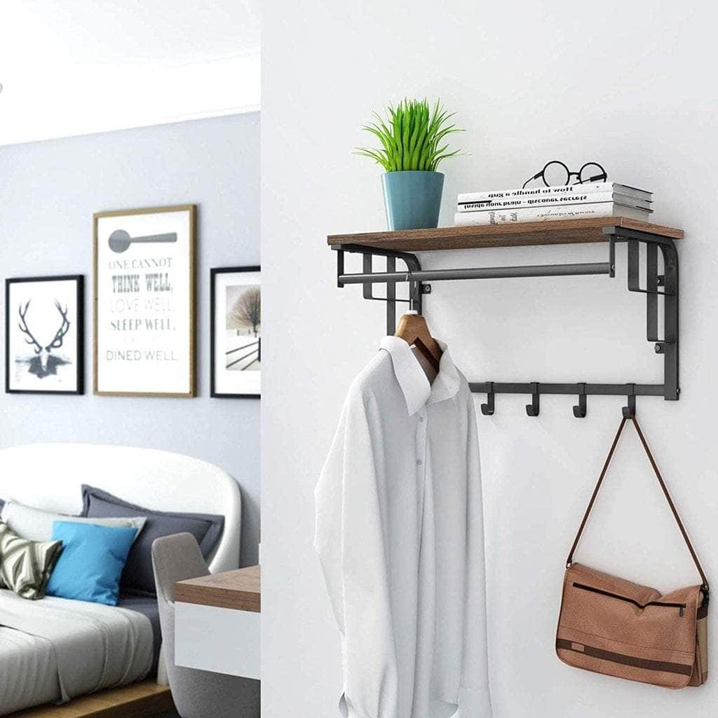 Coat Rack Wall-Mounted Rustic Brown And Black