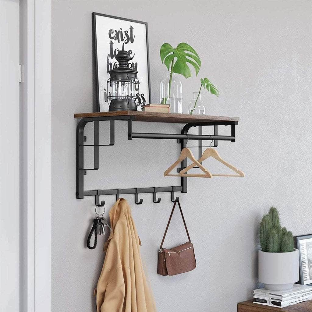 Coat Rack Wall-Mounted Rustic Brown And Black