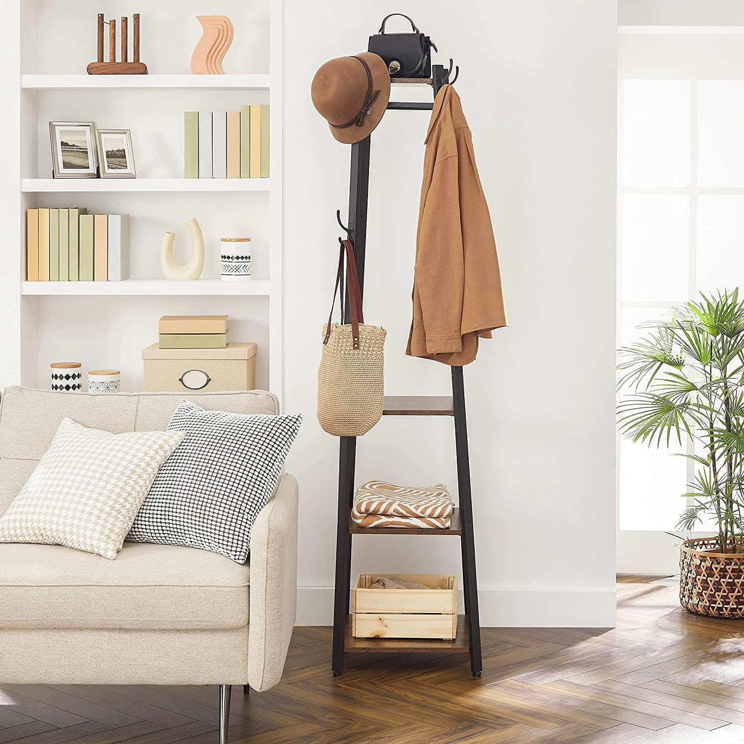 Coat Rack with 3 Shelves with Hooks Rustic Brown and Black