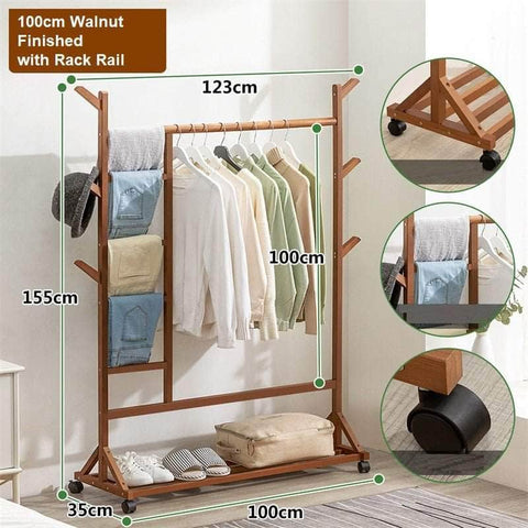 Coat Stand Rack Rail Clothes With Shelf Bamboo Dark Brown Finished