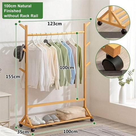 Coat Stand Rack Rail Clothes With Shelf Bamboo Without Rack Rail Natural Finished