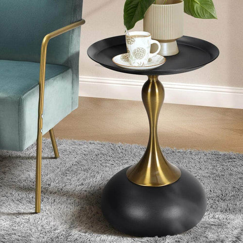 Coffee Side Table Round Metal Black/White