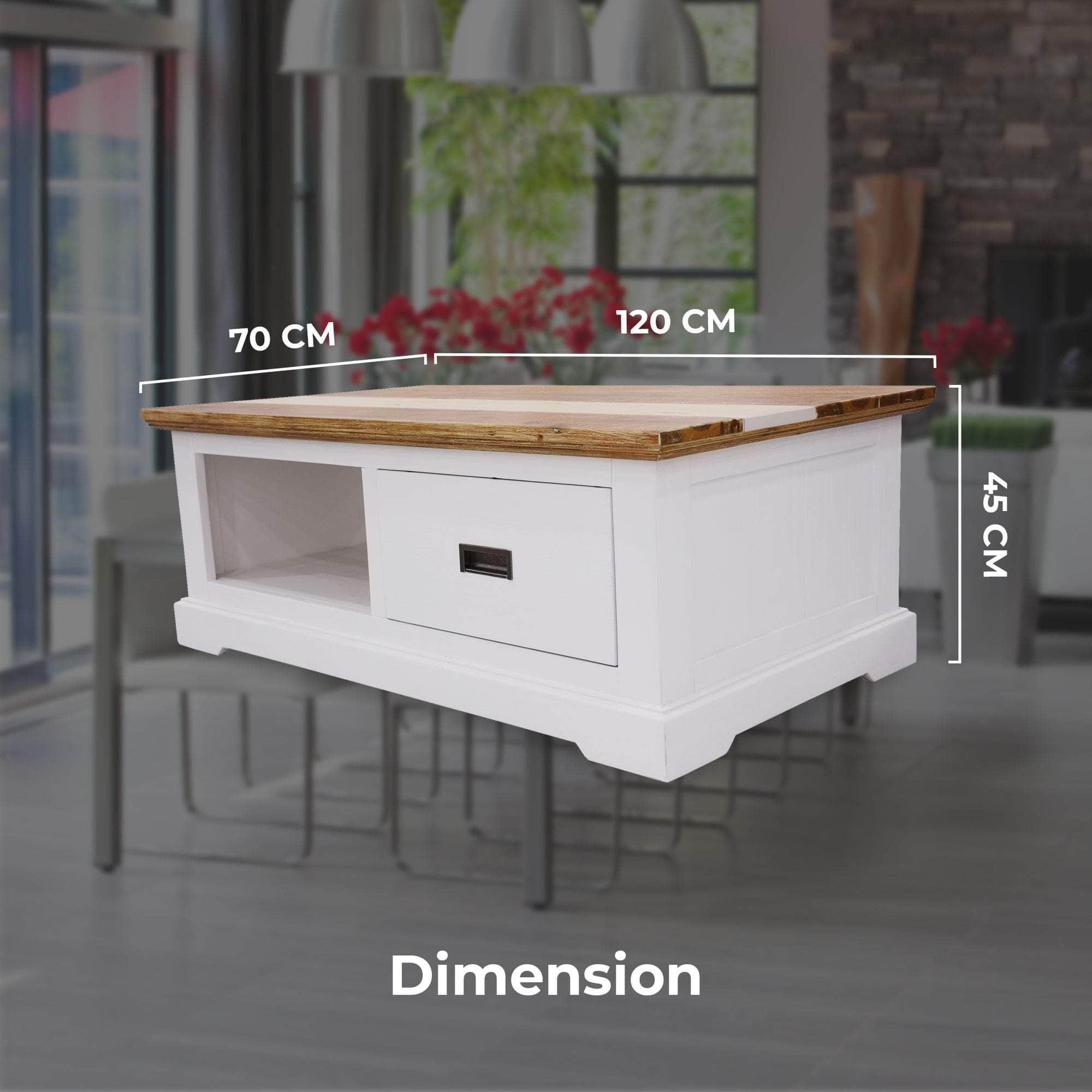 Coffee Table 120Cm 1 Drawer Solid Acacia Timber Wood - Multi Color