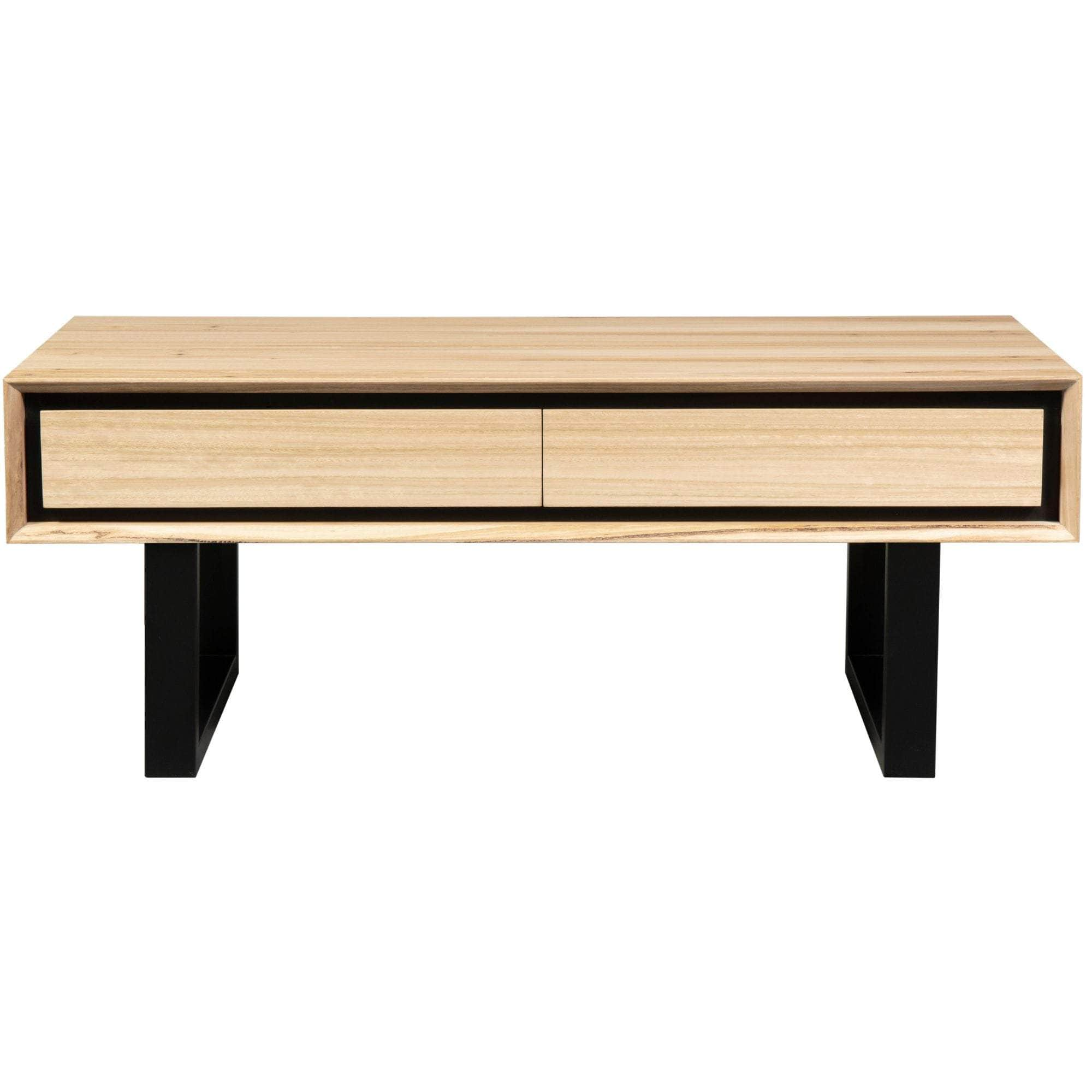 Coffee Table 120Cm 2 Drawers Solid Messmate Timber Wood - Natural