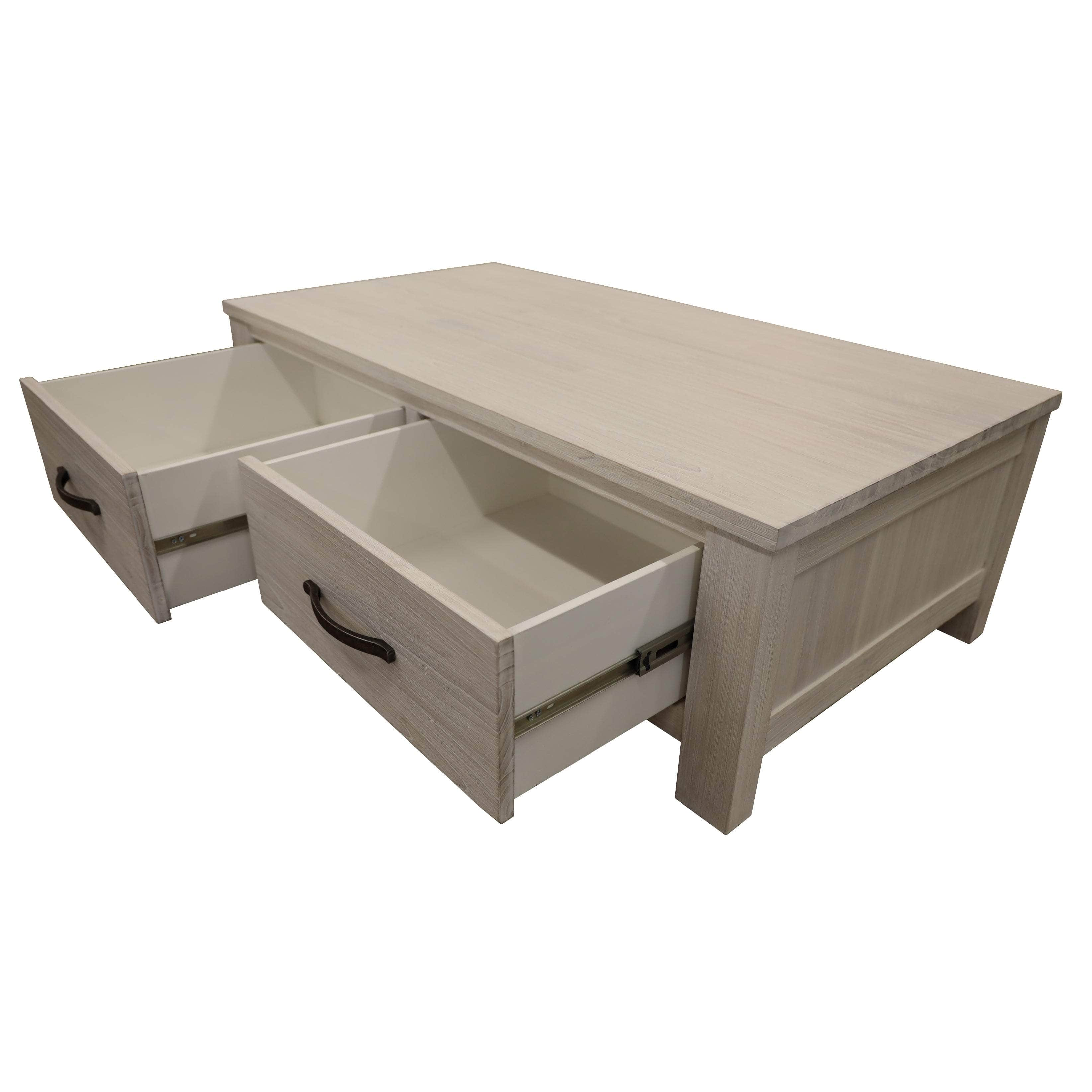 Coffee Table 127Cm 2 Drawer Solid Mt Ash Timber Wood - White