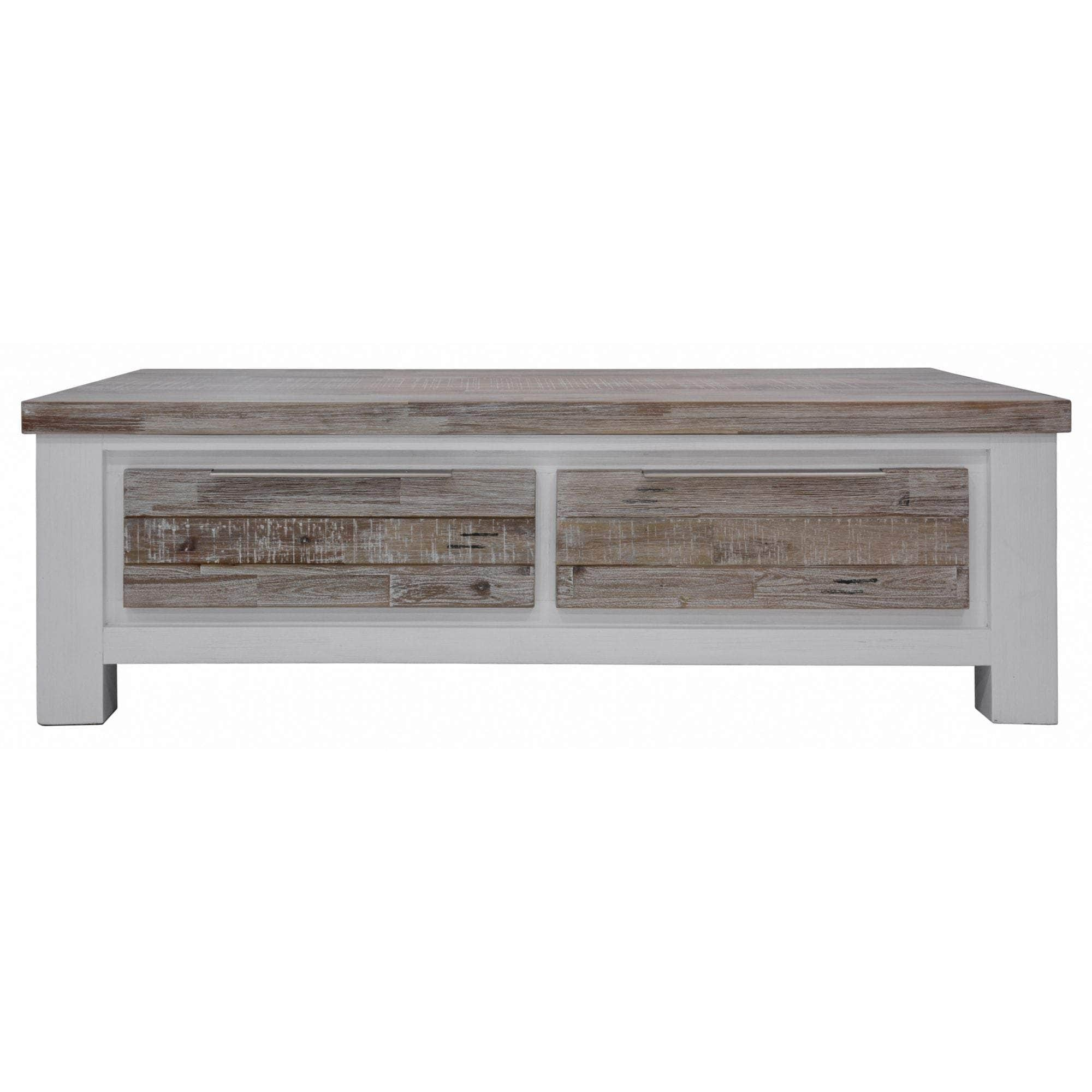 Coffee Table 130Cm 2 Drawer Solid Acacia Timber Wood - White Brush