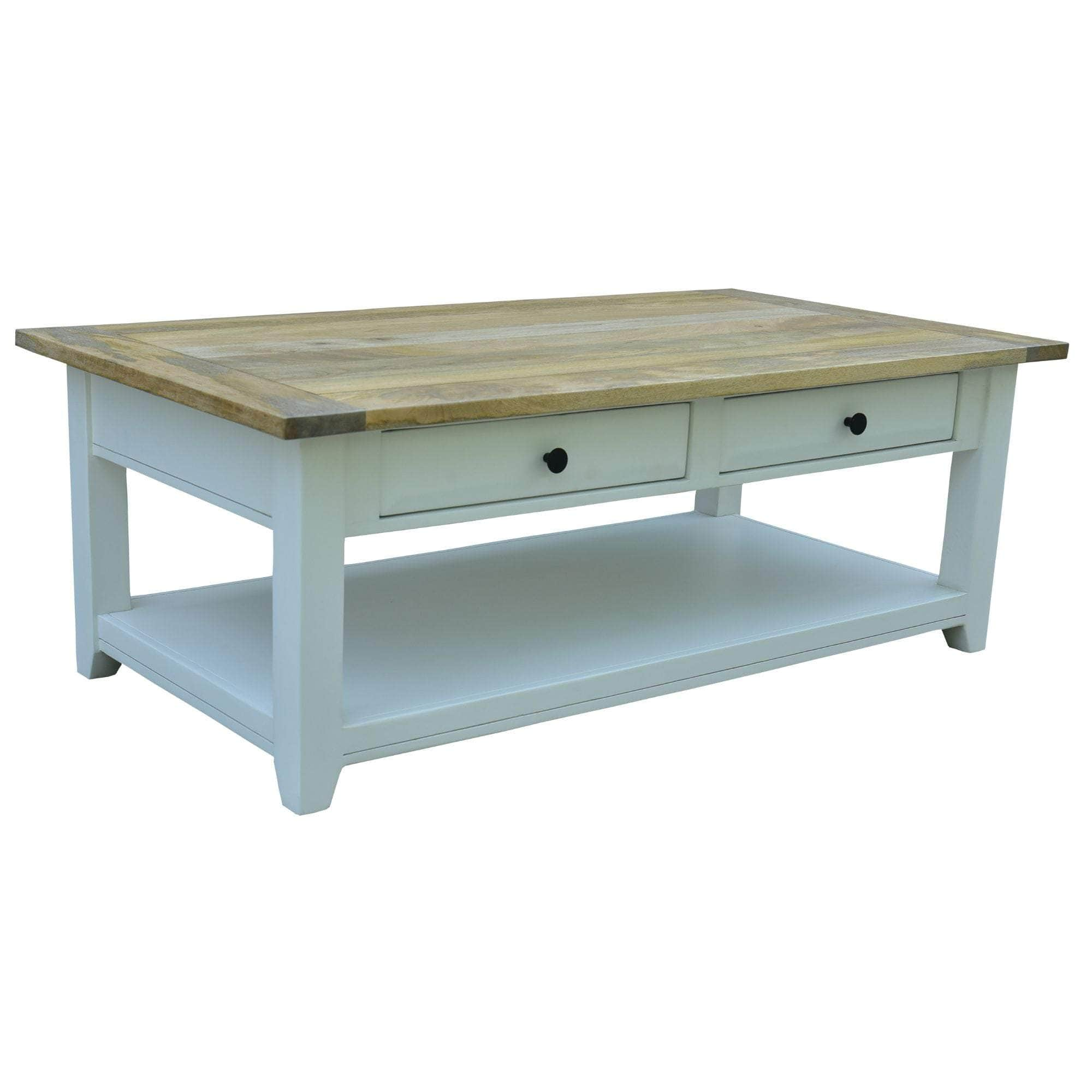 Coffee Table 130Cm 4 Drawers Solid Mango Wood Modern Furniture