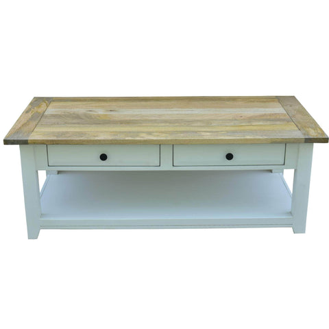 Coffee Table 130Cm 4 Drawers Solid Mango Wood Modern Furniture