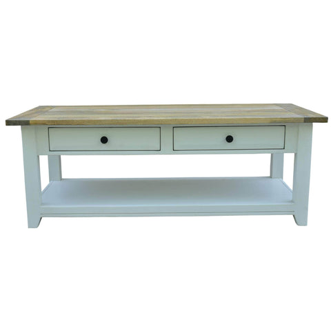 Coffee Table 130Cm 4 Drawers Solid Mango Wood Modern Furniture