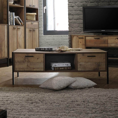 Coffee Table 2 Drawers Particle Board Storage In Oak