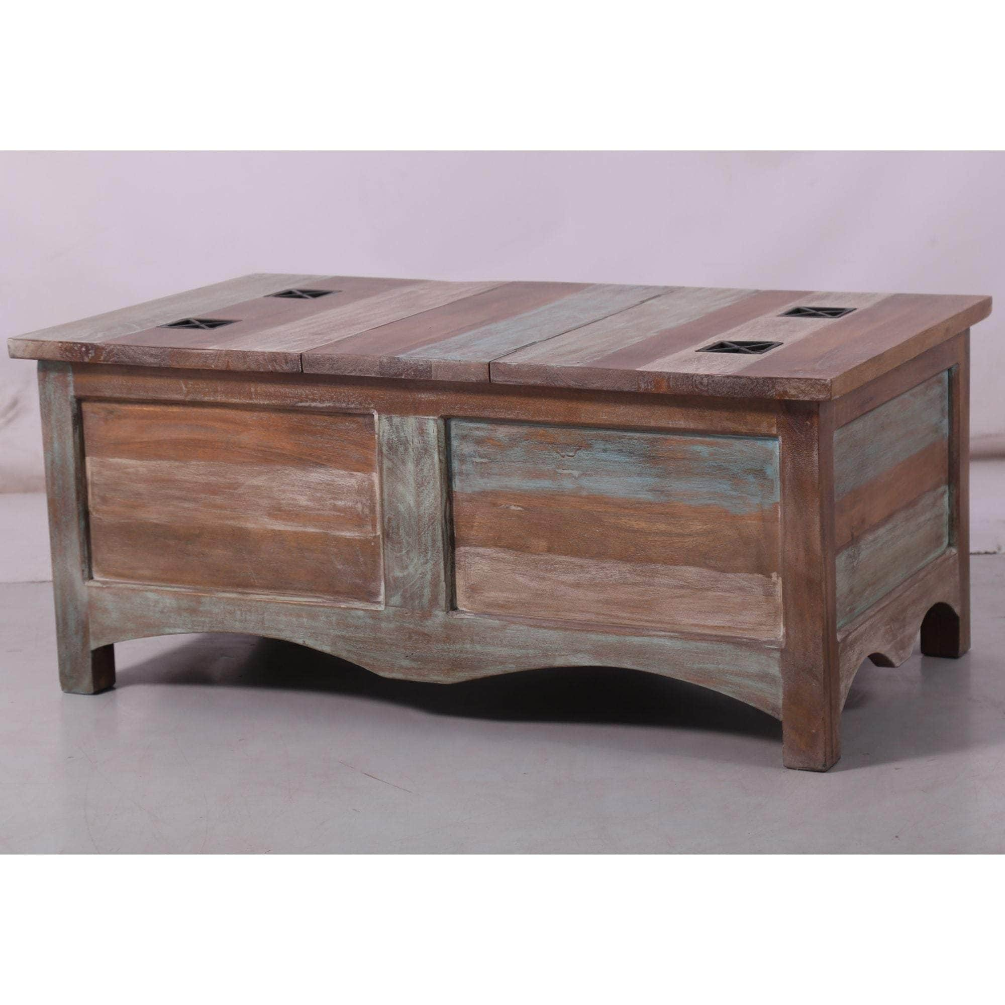 Coffee Table Antique Handcrafted Mango Wood Storage Trunk Chest Box