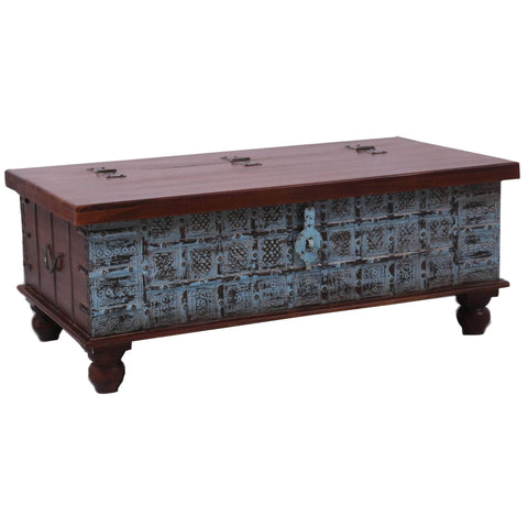 Coffee Table Antique Handcrafted Solid Mango Wood Storage Chest Box