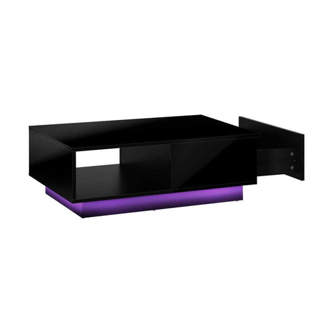 Coffee Table LED Light High Gloss Storage Drawer Modern Furniture