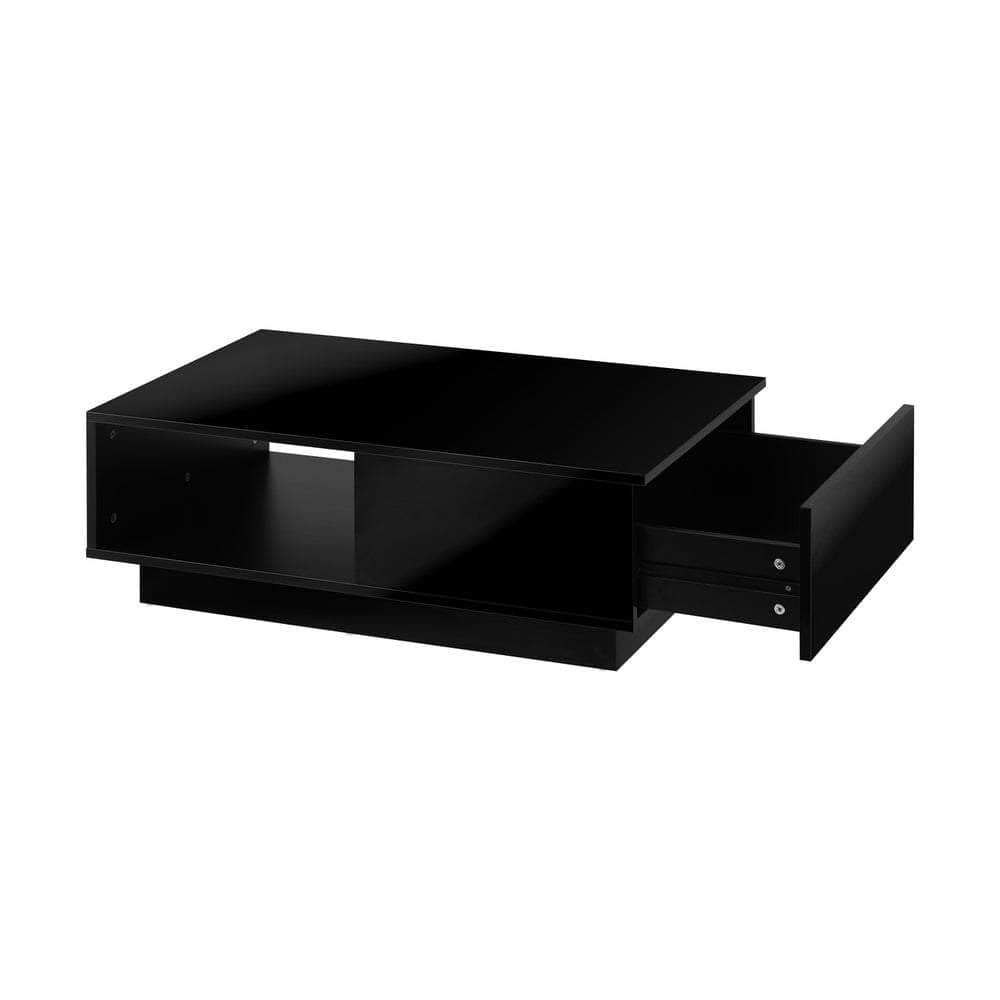 Coffee Table LED Light High Gloss Storage Drawer Modern Furniture