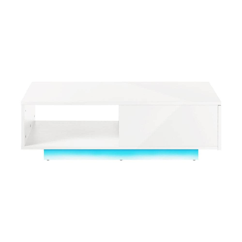 Coffee Table LED Light High Gloss Storage Drawer Modern Furniture