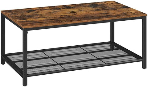 Coffee Table Living Room Table With Dense Mesh Shelf Large Storage Rustic Brown