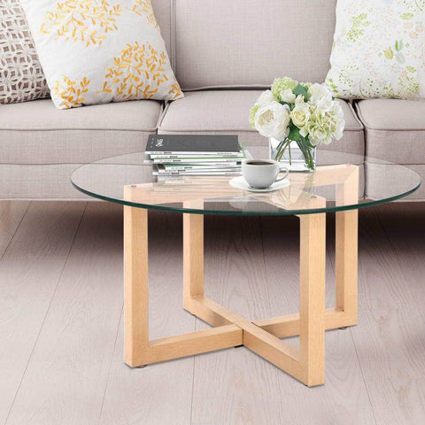 Coffee Table Round 80Cm Tempered Glass