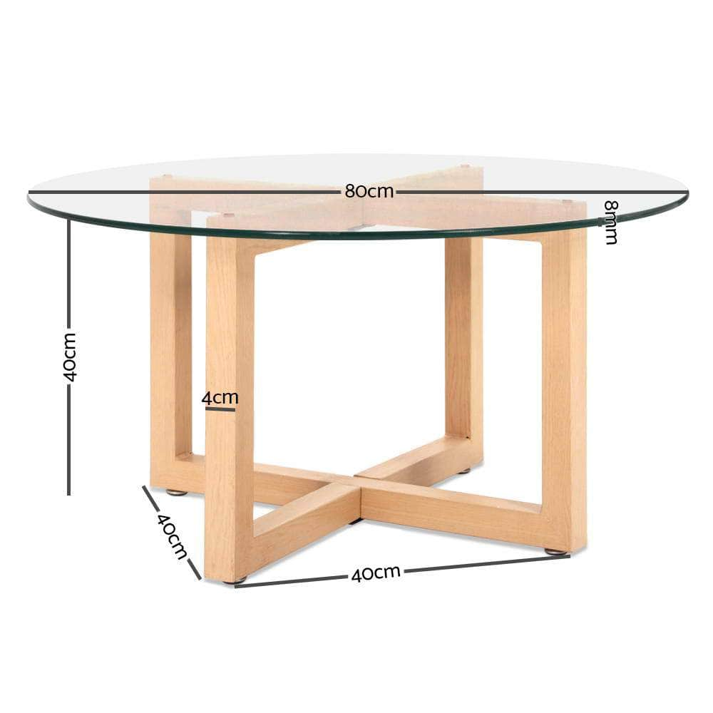 Coffee Table Round 80Cm Tempered Glass