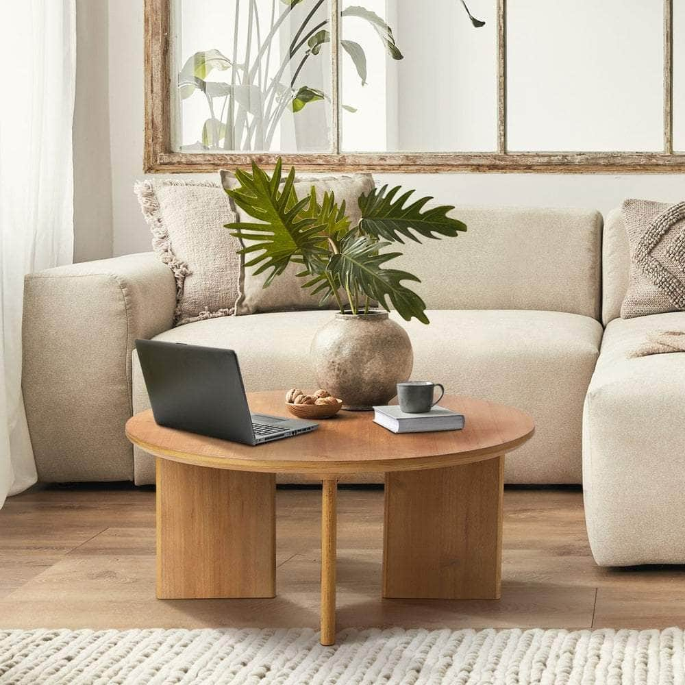 Coffee Table Round Side End Tables Wooden Natural