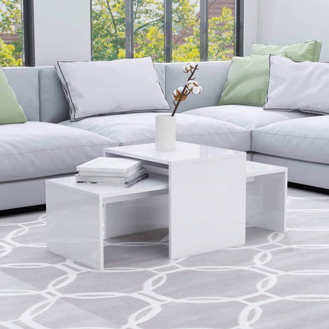 Coffee Table Set High Gloss White Engineered Wood