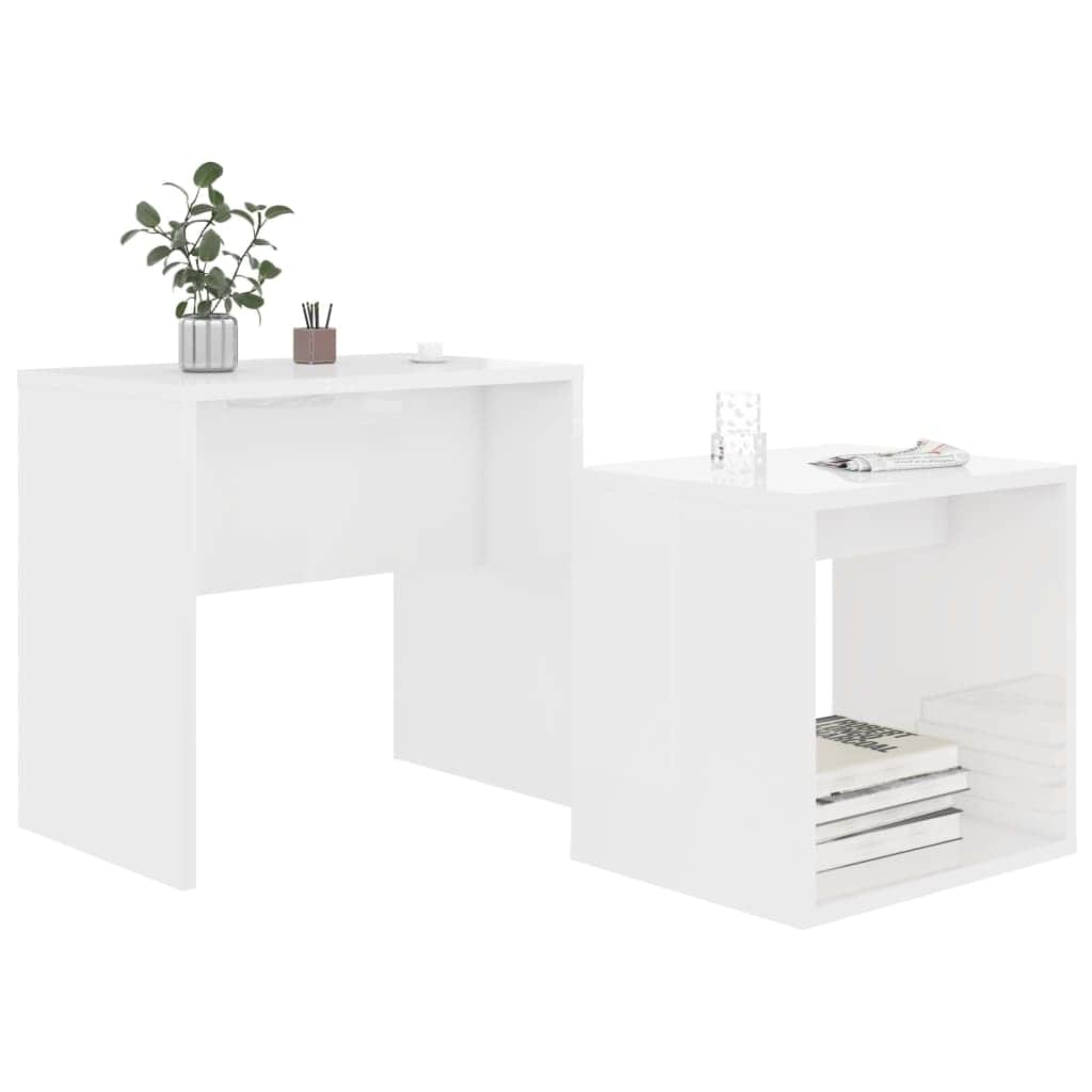 Coffee Table Set High Gloss White Wood