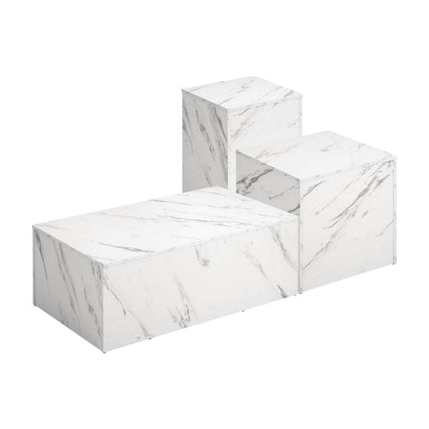 Coffee Table Set of 3 Side Tables Marble Effect White