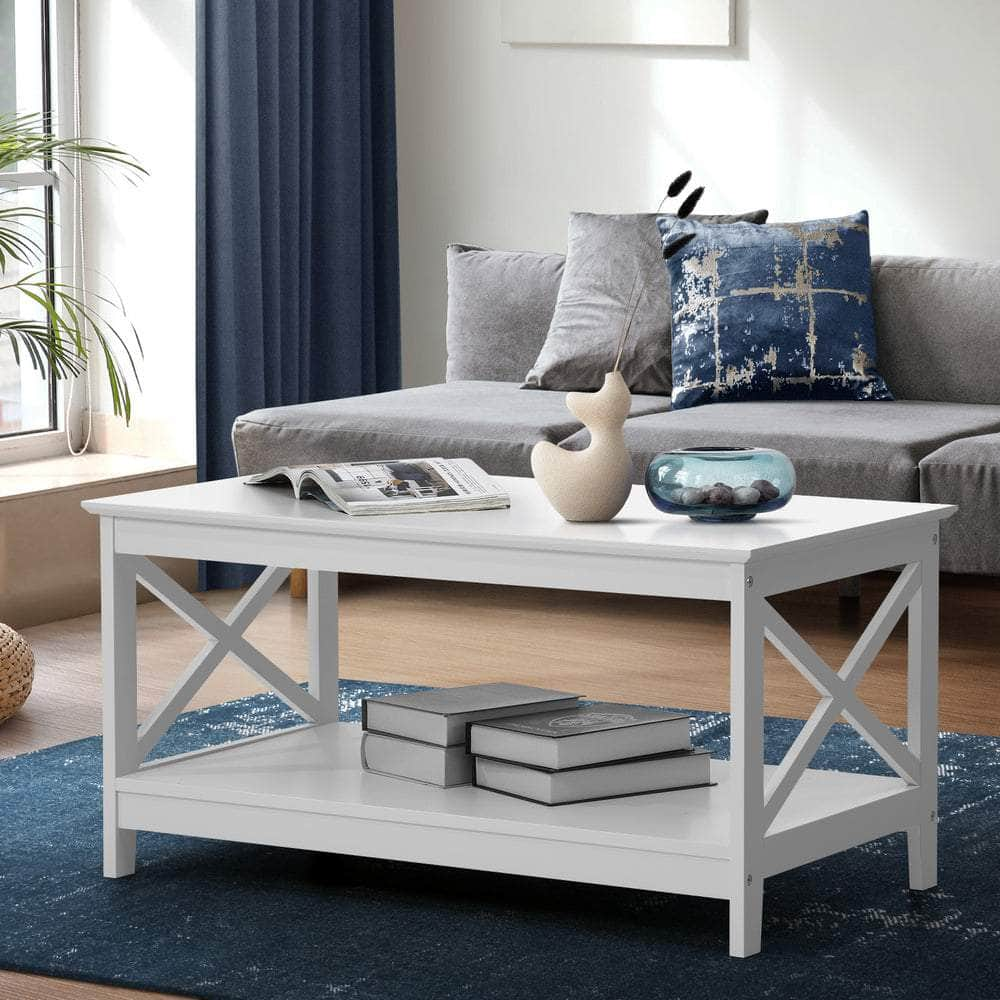 Coffee Table Storage Rack 2-Tier White